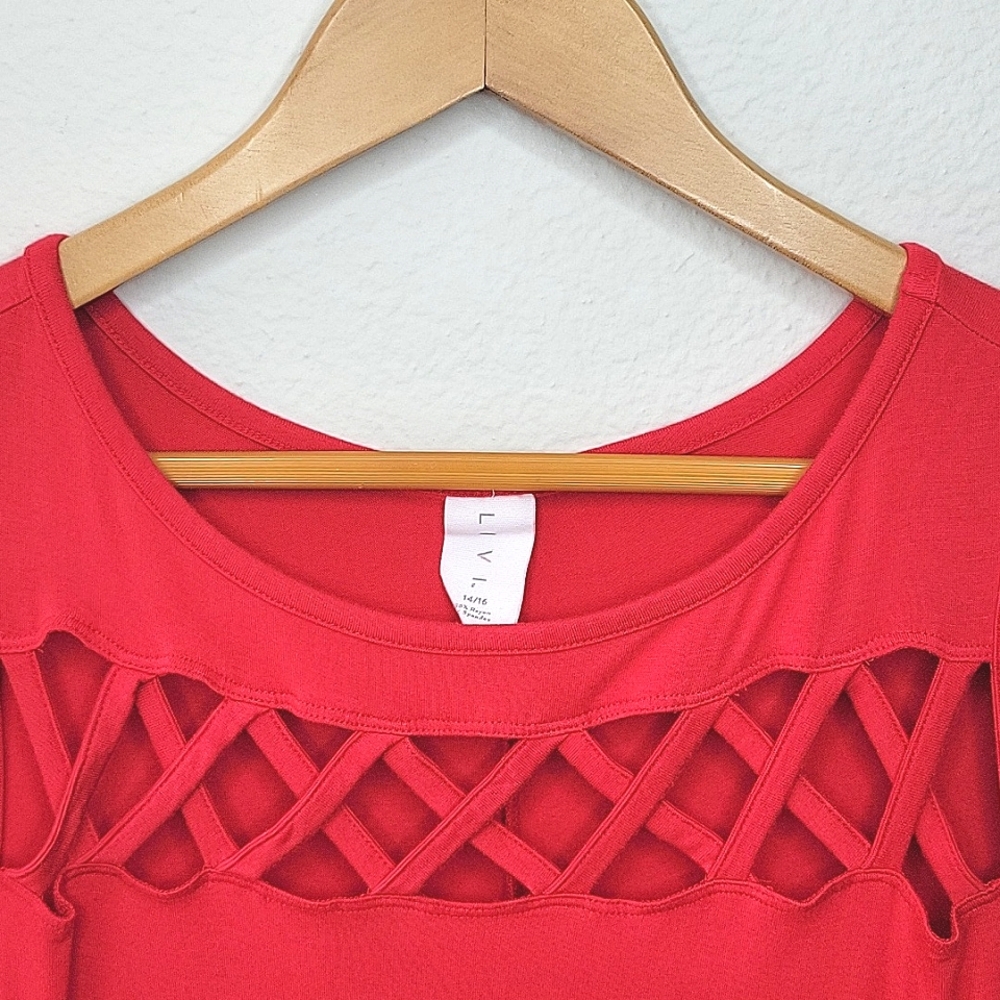 LIVI Coral Pink Sleeveless Tunic Tank Top size 14/16 Criss Cross Summer Colorful - Picture 2 of 12